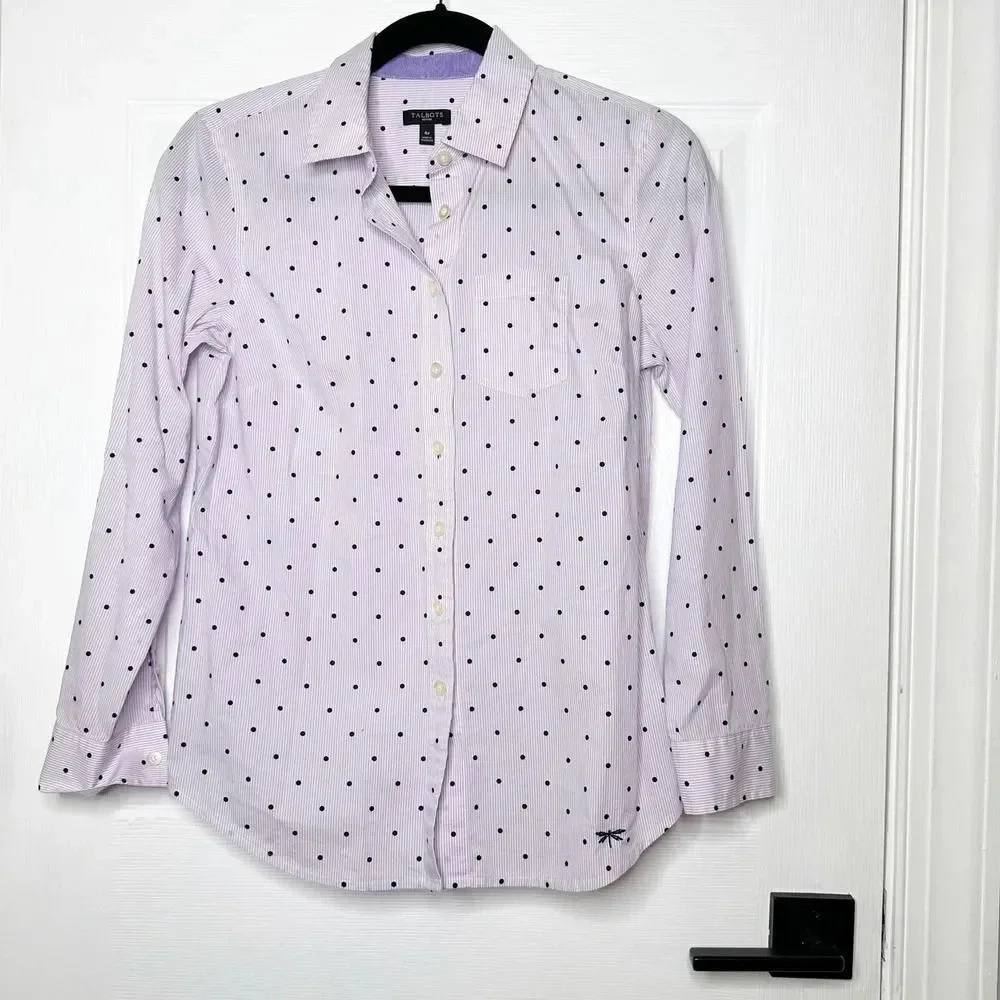 TALBOTSβButton Down Shirt Collared Size 4 Petite Purple Stripeβ Polka Dot